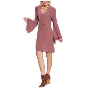 NWT Ariat Boho Western mauve dress crochet detail bell sleeve & tassel large